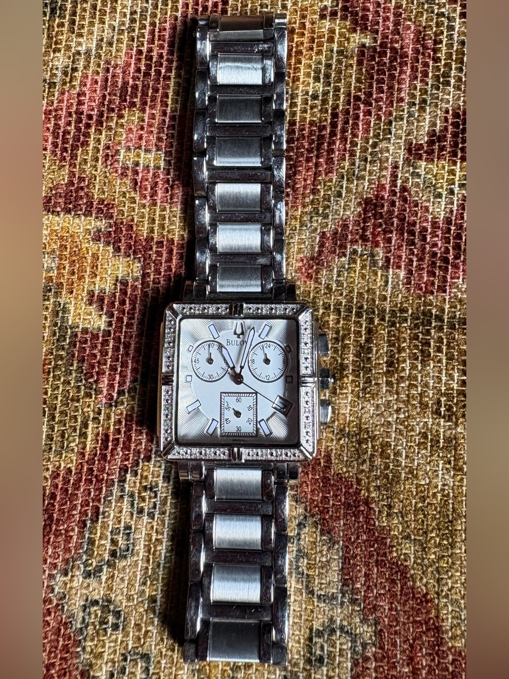 Bulova Silver Square Diamond Chronograph Swiss watch96R000